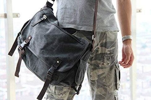 [Upgraded] Vintage Canvas Messenger Bag Large Book Laptop Shoulder Bag Women Men New in Kuwait