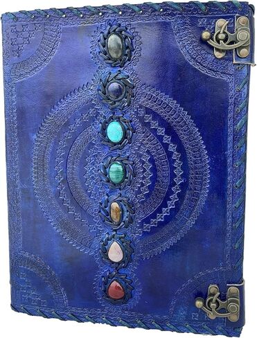 Leather Journal Book Seven Chakra Medieval Stone Embossed Handmade Book Of Shadows Notebook Office Diary College Book Poetry Book Sketch Book 10 X 13 Inches (Turquoise) in Saudi Arabia