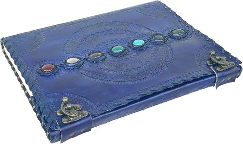 Leather Journal Book Seven Chakra Medieval Stone Embossed Handmade Book Of Shadows Notebook Office Diary College Book Poetry Book Sketch Book 10 X 13 Inches (Turquoise) in Saudi Arabia