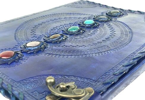 Leather Journal Book Seven Chakra Medieval Stone Embossed Handmade Book Of Shadows Notebook Office Diary College Book Poetry Book Sketch Book 10 X 13 Inches (Turquoise) in Saudi Arabia