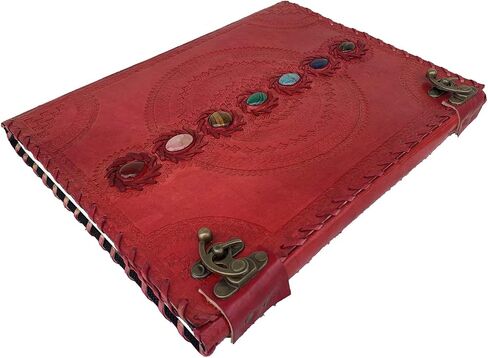 Leather Journal Book Seven Chakra Medieval Stone Embossed Handmade Book Of Shadows Notebook Office Diary College Book Poetry Book Sketch Book 10 X 13 Inches (Turquoise) in Saudi Arabia