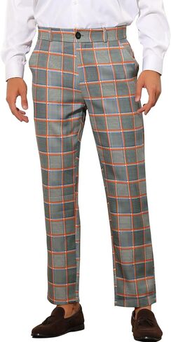 Lars Amadeus Business Plaid Dress Pants for Men's Straight Fit Flat Front Checked Pattern Trousers in Saudi Arabia