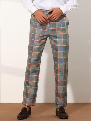 Lars Amadeus Business Plaid Dress Pants for Men's Straight Fit Flat Front Checked Pattern Trousers in Saudi Arabia