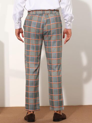 Lars Amadeus Business Plaid Dress Pants for Men's Straight Fit Flat Front Checked Pattern Trousers in Saudi Arabia