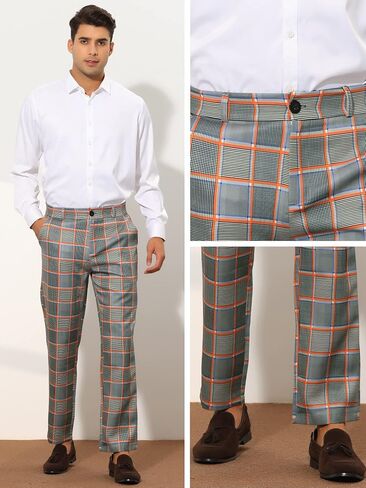 Lars Amadeus Business Plaid Dress Pants for Men's Straight Fit Flat Front Checked Pattern Trousers in Saudi Arabia