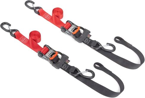 PowerTye 1.5in x 6.5ft Ergonomic Locking Ratchet Soft-Tye Straps with Heavy-Duty Latch Hooks - Made in USA - 1,000 lb. Working Load Limit / 3,000 lb. Breaking Strength - Red/Black (Pair) in Kuwait