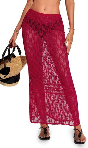 Cicy Bell Womens Sheer Lace Maxi Skirt Summer Beach Cover-ups Casual Streetwear Long Y2K Skirts in Saudi Arabia