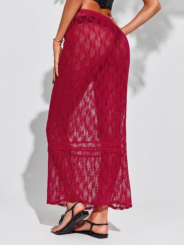 Cicy Bell Womens Sheer Lace Maxi Skirt Summer Beach Cover-ups Casual Streetwear Long Y2K Skirts in Saudi Arabia