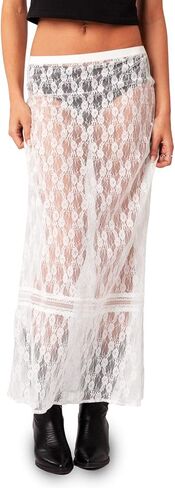 Cicy Bell Womens Sheer Lace Maxi Skirt Summer Beach Cover-ups Casual Streetwear Long Y2K Skirts in Saudi Arabia