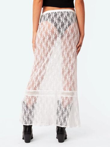 Cicy Bell Womens Sheer Lace Maxi Skirt Summer Beach Cover-ups Casual Streetwear Long Y2K Skirts in Saudi Arabia