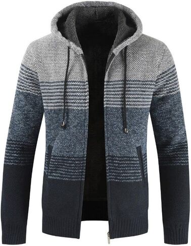 Kinkia Men's Zip Up Hoodies Casual Long Sleeve Full Zipper Sherpa Fleece Lined Knit Cardigan Sweater Jacket with Pockets in Saudi Arabia