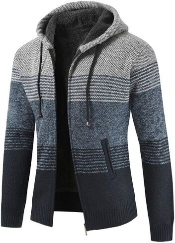 Kinkia Men's Zip Up Hoodies Casual Long Sleeve Full Zipper Sherpa Fleece Lined Knit Cardigan Sweater Jacket with Pockets in Saudi Arabia