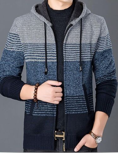 Kinkia Men's Zip Up Hoodies Casual Long Sleeve Full Zipper Sherpa Fleece Lined Knit Cardigan Sweater Jacket with Pockets in Saudi Arabia