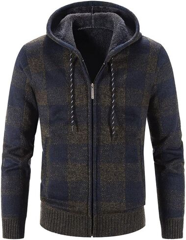 Kinkia Men's Zip Up Hoodies Casual Long Sleeve Full Zipper Sherpa Fleece Lined Knit Cardigan Sweater Jacket with Pockets in Saudi Arabia