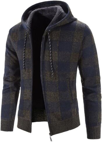 Kinkia Men's Zip Up Hoodies Casual Long Sleeve Full Zipper Sherpa Fleece Lined Knit Cardigan Sweater Jacket with Pockets in Saudi Arabia
