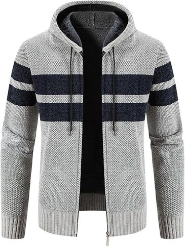 Kinkia Men's Zip Up Hoodies Casual Long Sleeve Full Zipper Sherpa Fleece Lined Knit Cardigan Sweater Jacket with Pockets in Saudi Arabia