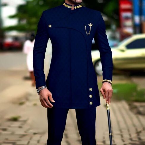 African Suits for Men Slim Fit Formal Blazer Pants 2 Piece Set Designed Wedding Dashiki Outfits in Saudi Arabia