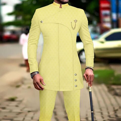 African Suits for Men Slim Fit Formal Blazer Pants 2 Piece Set Designed Wedding Dashiki Outfits in Saudi Arabia