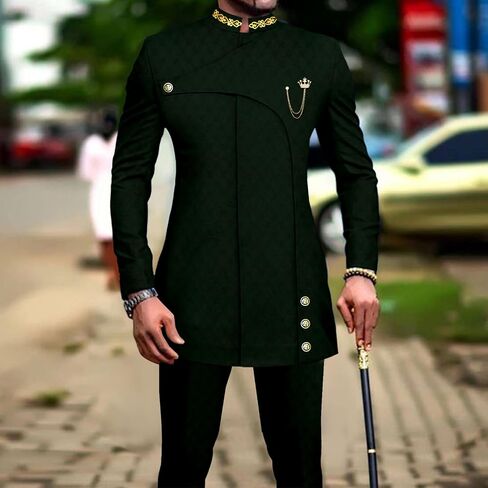 African Suits for Men Slim Fit Formal Blazer Pants 2 Piece Set Designed Wedding Dashiki Outfits in Saudi Arabia