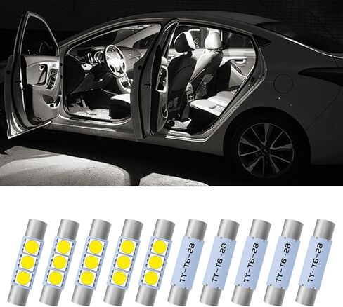 10 PCS Car 28mm LED Sun Visor Mirror Lights, 6614F/6612F 5050-3SMD Chips Reading Light, Car Interior Accessories 6000K Roof LED Festoon Bulbs for Sun Vanity Mirror Lights Dome Light Lamp (White) in Saudi Arabia
