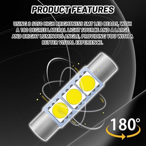 10 PCS Car 28mm LED Sun Visor Mirror Lights, 6614F/6612F 5050-3SMD Chips Reading Light, Car Interior Accessories 6000K Roof LED Festoon Bulbs for Sun Vanity Mirror Lights Dome Light Lamp (White) in Saudi Arabia