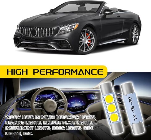 10 PCS Car 28mm LED Sun Visor Mirror Lights, 6614F/6612F 5050-3SMD Chips Reading Light, Car Interior Accessories 6000K Roof LED Festoon Bulbs for Sun Vanity Mirror Lights Dome Light Lamp (White) in Saudi Arabia
