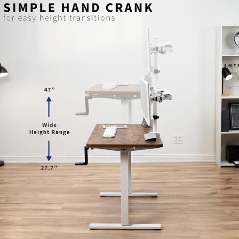 VIVO Compact Hand Crank Stand Up Desk Frame for 35 to 71 inch Table Tops, Ergonomic Standing Height Adjustable Base with Foldable Handle, Black, DESK-M051MB in Kuwait