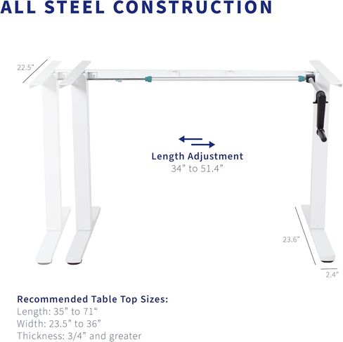 VIVO Compact Hand Crank Stand Up Desk Frame for 35 to 71 inch Table Tops, Ergonomic Standing Height Adjustable Base with Foldable Handle, Black, DESK-M051MB in Kuwait