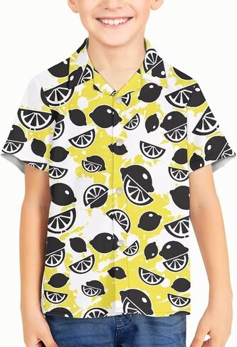 Unique Hawaiian Shirt for Boys V Neck Button Down Cute Summer Tropical Shirts Kids Beach Outfits in Kuwait