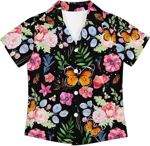 Unique Hawaiian Shirt for Boys V Neck Button Down Cute Summer Tropical Shirts Kids Beach Outfits in Kuwait