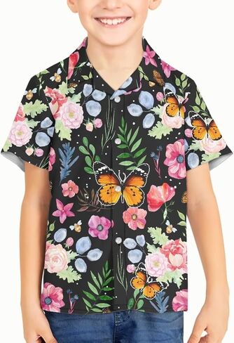 Unique Hawaiian Shirt for Boys V Neck Button Down Cute Summer Tropical Shirts Kids Beach Outfits in Kuwait