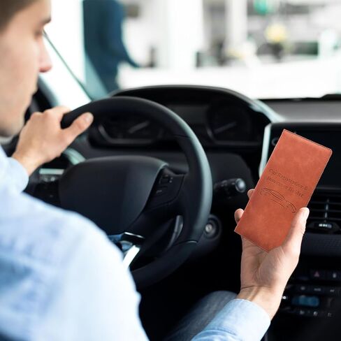 Car Registration and Insurance Card Holder - Vehicle Glove Box Document Organizer - Premium PU Leather Wallet Case - Driver License - Gray in Saudi Arabia
