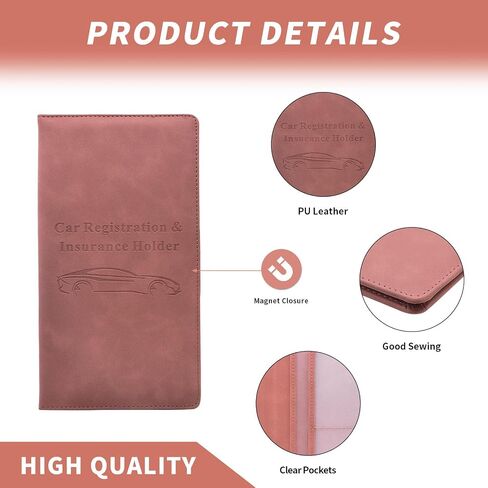 Car Registration and Insurance Card Holder - Vehicle Glove Box Document Organizer - Premium PU Leather Wallet Case - Driver License - Gray in Saudi Arabia