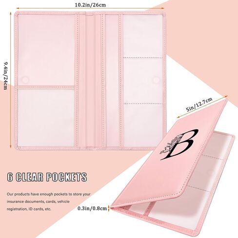 Car Registration and Insurance Holder, Car Document Holder with Closure, Pink with Letters Wallet Case Auto Vehicle Car Accessories for Women and Men in Kuwait