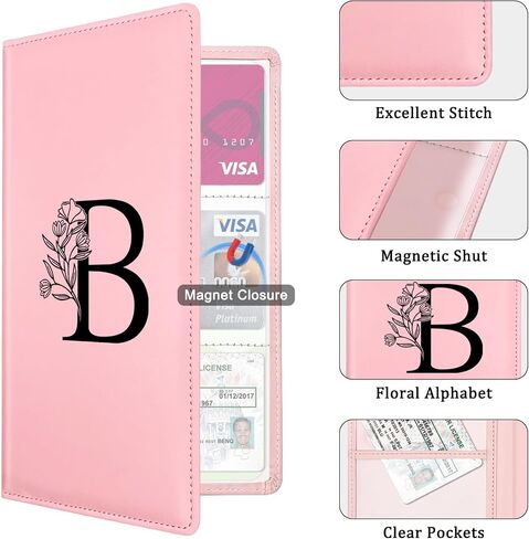 Car Registration and Insurance Holder, Car Document Holder with Closure, Pink with Letters Wallet Case Auto Vehicle Car Accessories for Women and Men in Kuwait