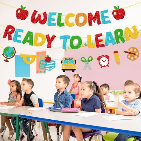 لافتة مرحبًا بك جاهزة للتعلم، لافتة مرحبًا بالعودة إلى المدرسة، ديكورات اليوم الأول للمدرسة، لوحة إعلانات للفصل الدراسي، ديكور رياض الأطفال، لوازم حفلات المدرسة الابتدائية in Kuwait
