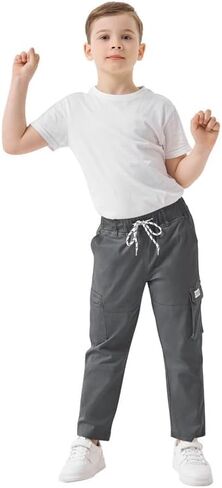 Boys Cargo Pants Kids Elastic Waist Hiking Pants Lightweight Casual School Pants in Saudi Arabia