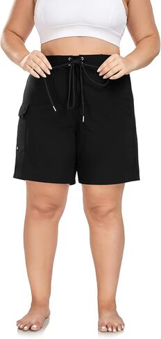FOREYOND Women's Plus Size Board Shorts Quick Dry Swim Shorts High Waisted Swim Pants with Pockets Liner Trunks in Kuwait