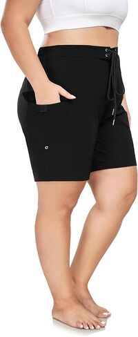 FOREYOND Women's Plus Size Board Shorts Quick Dry Swim Shorts High Waisted Swim Pants with Pockets Liner Trunks in Kuwait