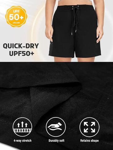 FOREYOND Women's Plus Size Board Shorts Quick Dry Swim Shorts High Waisted Swim Pants with Pockets Liner Trunks in Kuwait