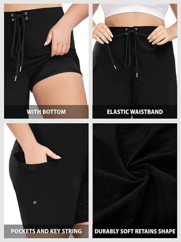 FOREYOND Women's Plus Size Board Shorts Quick Dry Swim Shorts High Waisted Swim Pants with Pockets Liner Trunks in Kuwait