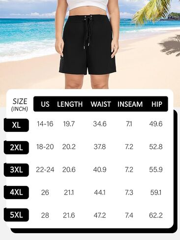 FOREYOND Women's Plus Size Board Shorts Quick Dry Swim Shorts High Waisted Swim Pants with Pockets Liner Trunks in Kuwait