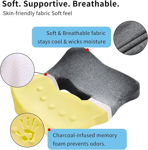 Minimalist Memory Cotton Seat Cushion - Pressure Relief for Office Chairs, for Senior Citizen,The Cushion lab,Pressure Relief Cushions for Sitting (Dark Gray) in Saudi Arabia
