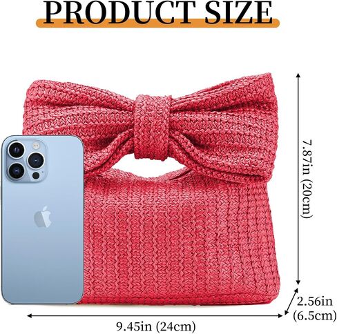 Women Straw Clutch Purses Bow Purse Summer Beach Bags Stylish Handmade Woven Handbags for Party Wedding Vacation in Saudi Arabia