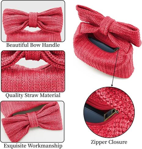 Women Straw Clutch Purses Bow Purse Summer Beach Bags Stylish Handmade Woven Handbags for Party Wedding Vacation in Saudi Arabia