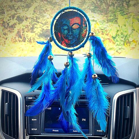 صائدة الأحلام ~ سيارة بوذا الزرقاء القماشية ~ معلقة ماندالا مصنوعة يدويًا من أجل الإيجابية (تستخدم كزينة ديكور منزلي، تعلق على الحائط، حديقة، سيارة، خارجي، غرفة نوم، سلسلة مفاتيح، غرفة تأمل) in Kuwait