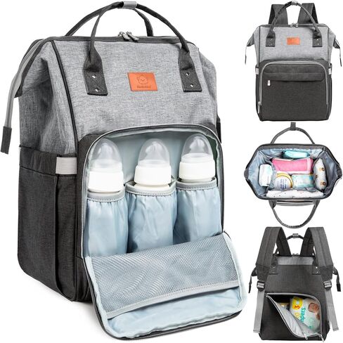 KeaBabies Baby Diaper Bag Backpack, Baby Bag for Boys, Girls (Trendy Black) | Large, Waterproof, Multi Function, Travel Diaper Backpack with Changing Pad, Durable Travel Essentials for Moms and Dads in Saudi Arabia