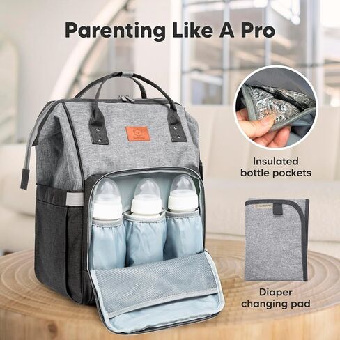 KeaBabies Baby Diaper Bag Backpack, Baby Bag for Boys, Girls (Trendy Black) | Large, Waterproof, Multi Function, Travel Diaper Backpack with Changing Pad, Durable Travel Essentials for Moms and Dads in Saudi Arabia