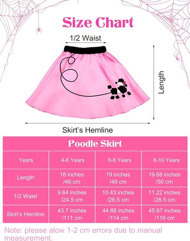 6 Pieces 1950s Girls Poodle Skirt 50s Costume Accessory, Headband Glasses Scarf Socks Outfit Halloween Costume in Saudi Arabia