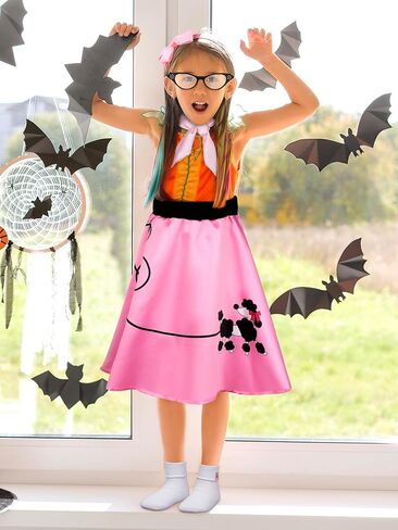 6 Pieces 1950s Girls Poodle Skirt 50s Costume Accessory, Headband Glasses Scarf Socks Outfit Halloween Costume in Saudi Arabia